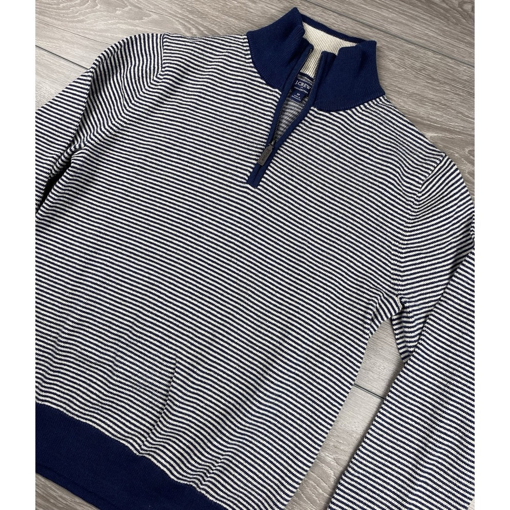 J Crew Men's Long Sleeve 1/4 Zip Striped Sweater Blue Grey Size Medium